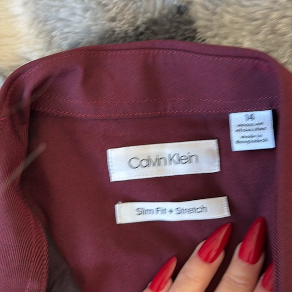 Calvin Klein Slim Fit Stretch Button Up Shirt |Size 14| Maroon Office-to-Weekend - Picture 3 of 4